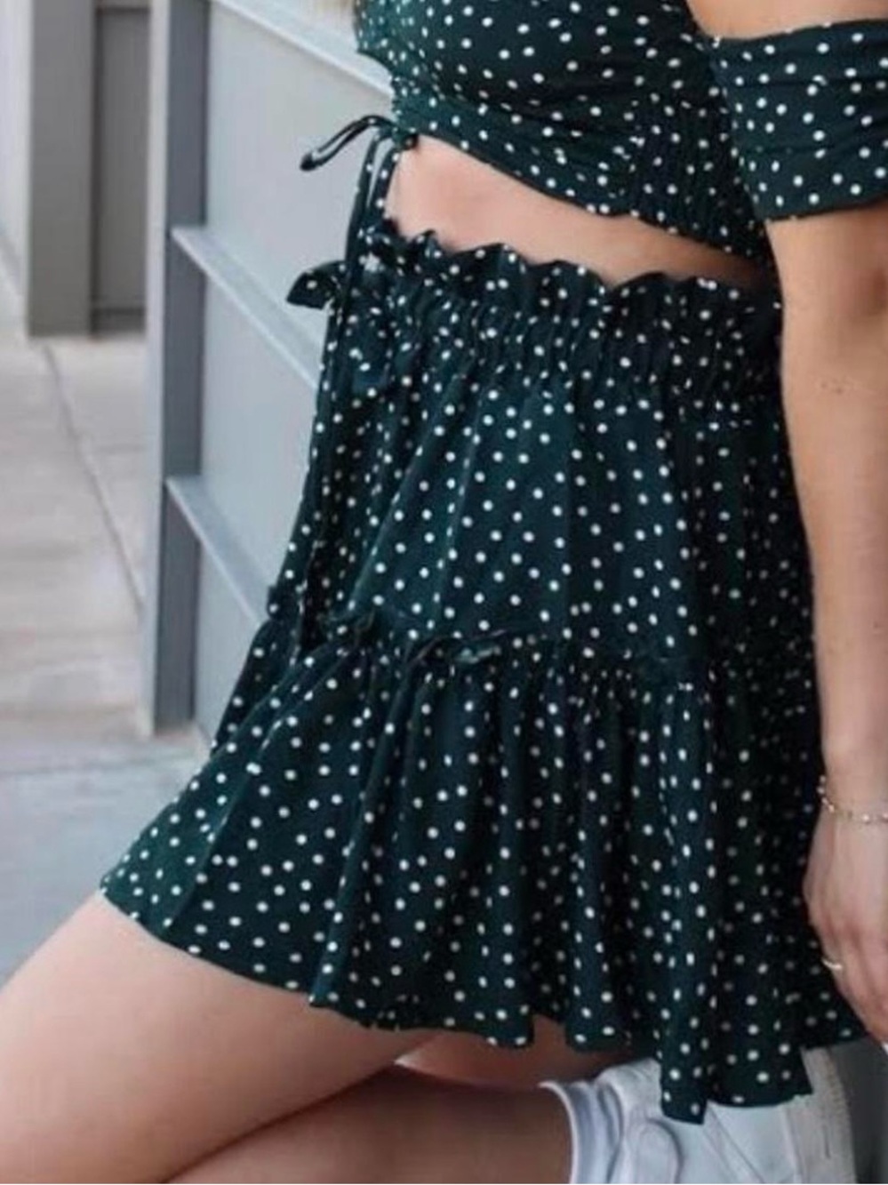 SHEIN Dark Green Polka Dot Ruffle Mini Skirt